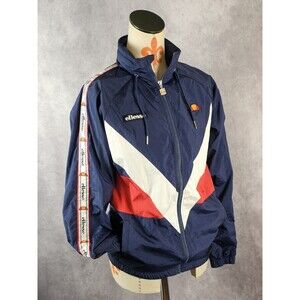 VTG 90s Ellesse Gerano Men XS Track Suit Nylon Jacket Hidden Hood Blue Red White